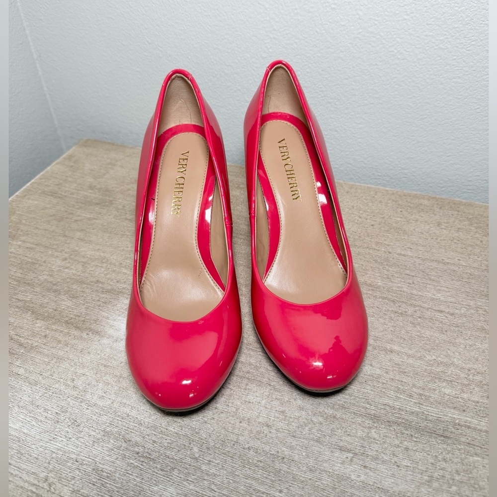 Very Cherry Shoe High Heal Red Pink Pump Stiletto Glossy Classy Party Women 6.5
